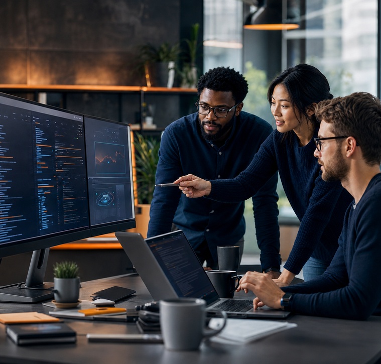IT services team collaborating on software and digital solutions