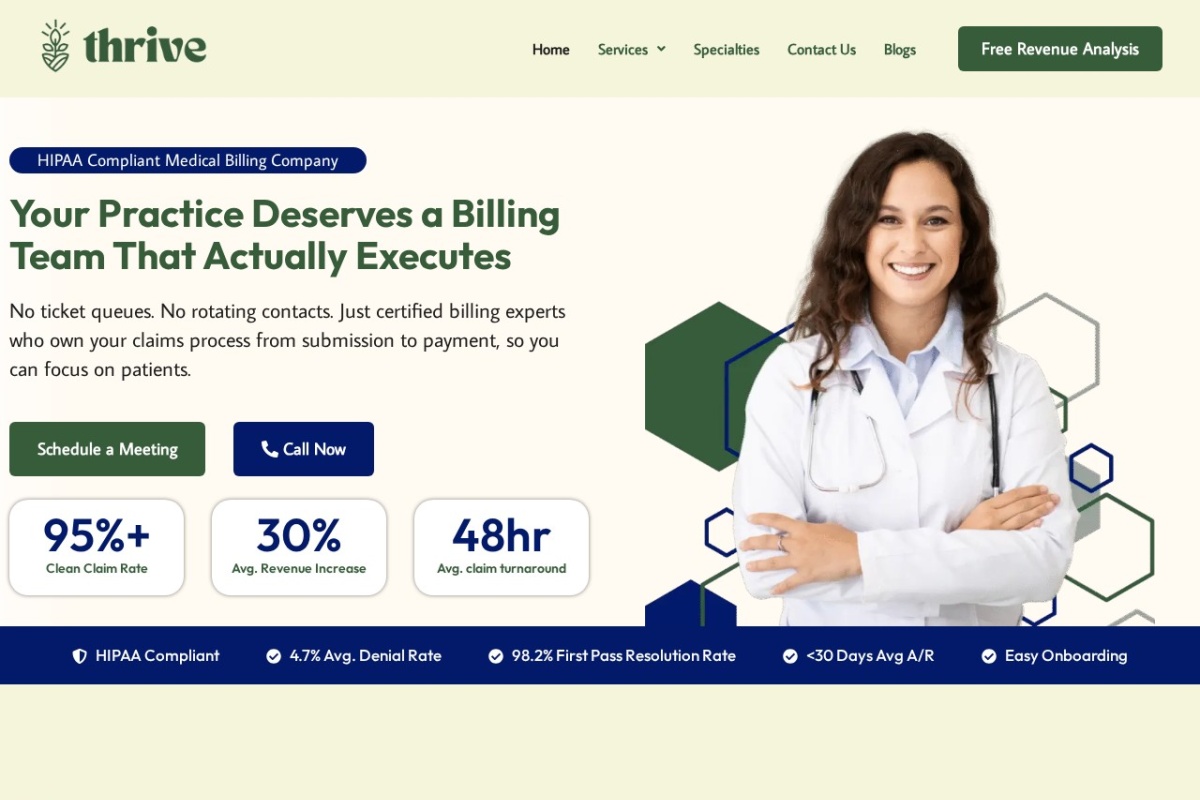 Thrive Medical Billing website preview